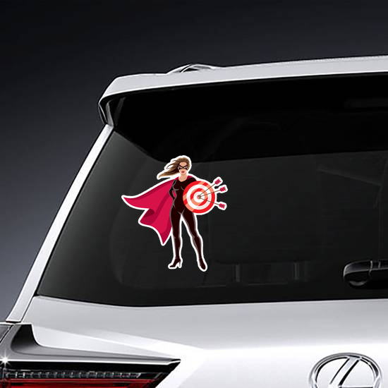 Female Superhero Holding Target Sticker