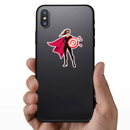 Female Superhero Holding Target Sticker