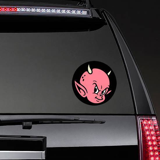 Devil Baby Head In Color On Black Background Sticker example