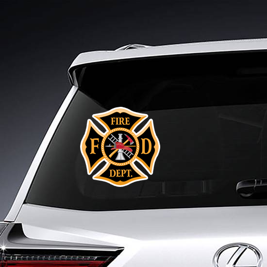 Pink Vinyl Decal Fire Dept maltese cross firefighter decal female