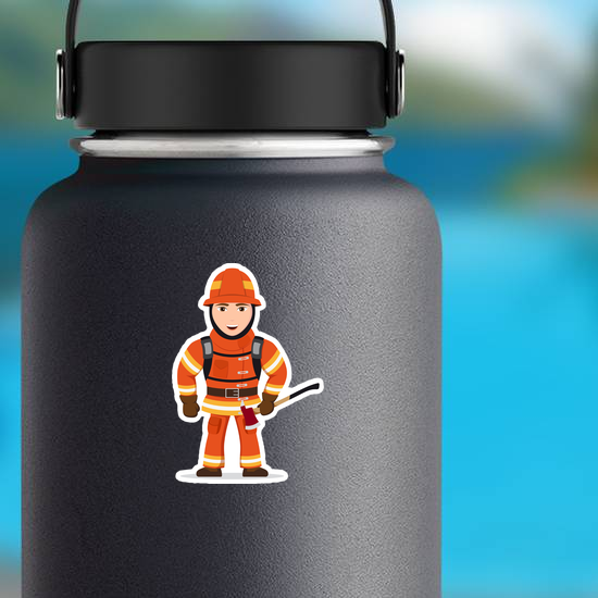 Firefighter Character With Axe Sticker