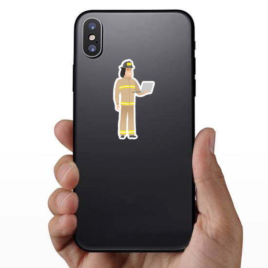 Firefighter In Uniform Using Laptop Sticker