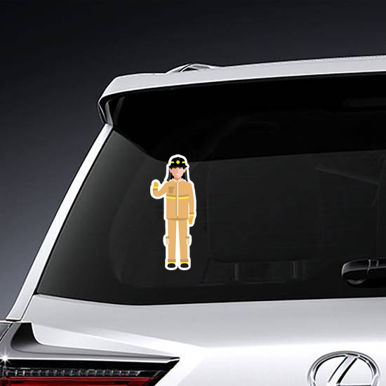 Firefighter Laughing And Waving Sticker