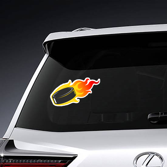 Flaming Hockey Puck Sticker