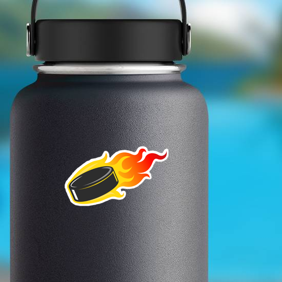 Flaming Hockey Puck Sticker