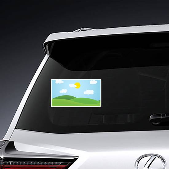 Flat Design Grass Landscape and Sun Sticker