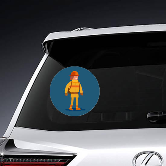 Flat Icon Of A Firefighter Circle Sticker