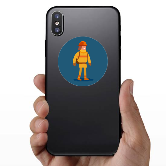 Flat Icon Of A Firefighter Circle Sticker