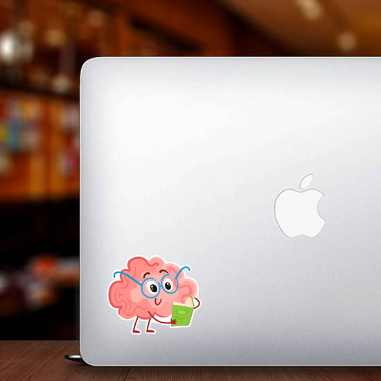 Funny Smiling Brain In Round Glasses Reading A Book Sticker