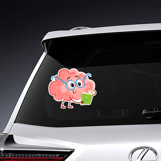 Funny Smiling Brain In Round Glasses Reading A Book Sticker