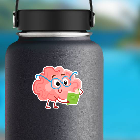 Funny Smiling Brain In Round Glasses Reading A Book Sticker