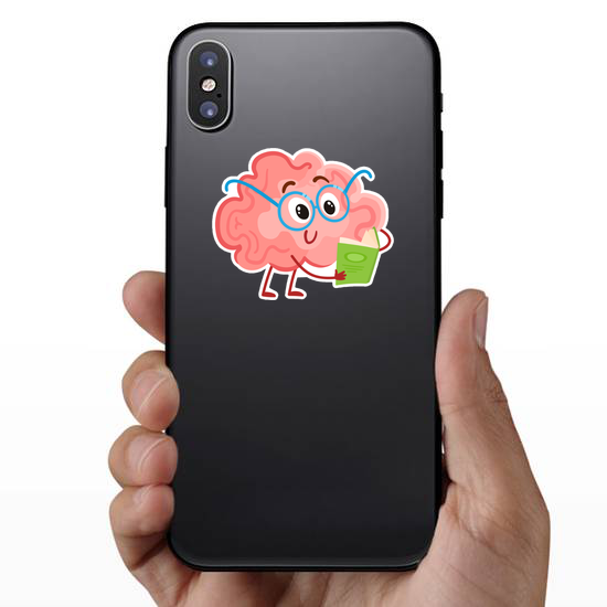 Funny Smiling Brain In Round Glasses Reading A Book Sticker