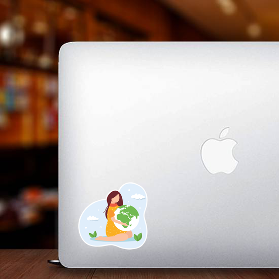 Girl Holding Earth Nature Sticker