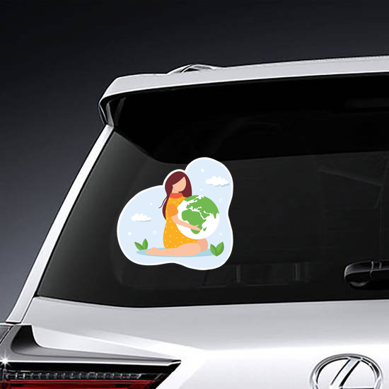 Girl Holding Earth Nature Sticker