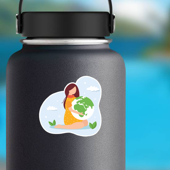 Girl Holding Earth Nature Sticker
