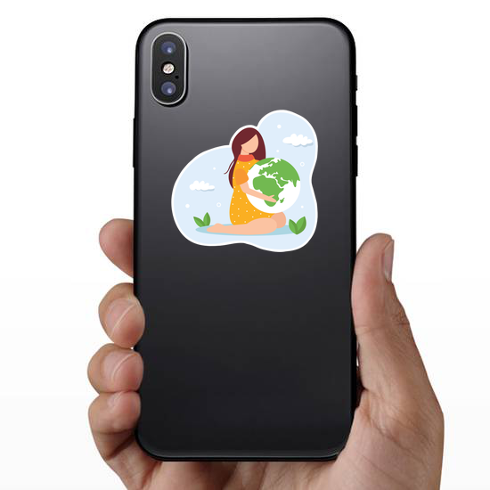 Girl Holding Earth Nature Sticker
