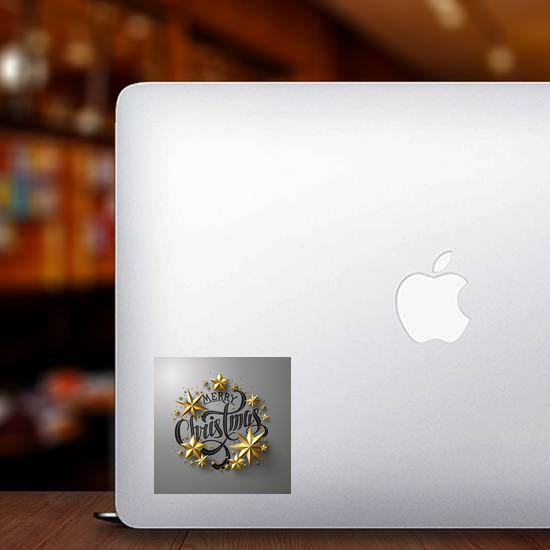 Golden Star Merry Christmas Lettering Sticker