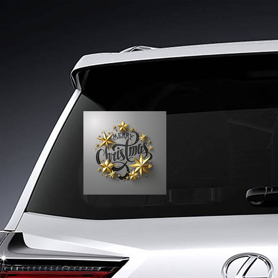 Golden Star Merry Christmas Lettering Sticker