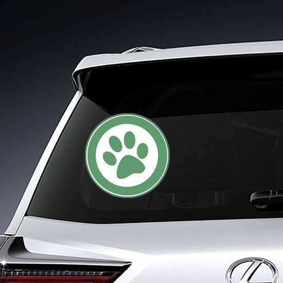 Green Paw Print Circle Sticker