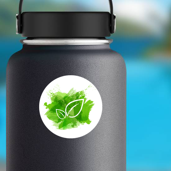 Green Watercolor Paint With Leaves Sticker
