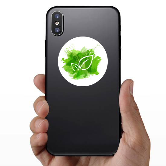 Green Watercolor Paint With Leaves Sticker
