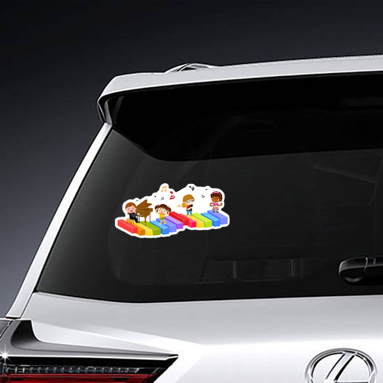 Group Of Children And Music Sticker