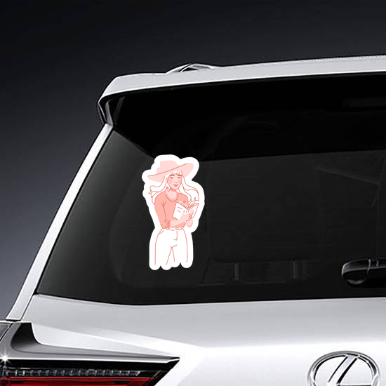 Hand Drawn Girl Read Book Flat Pop Art Style Sticker