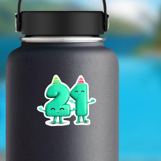 Happy 21st Cute Party Character Sticker