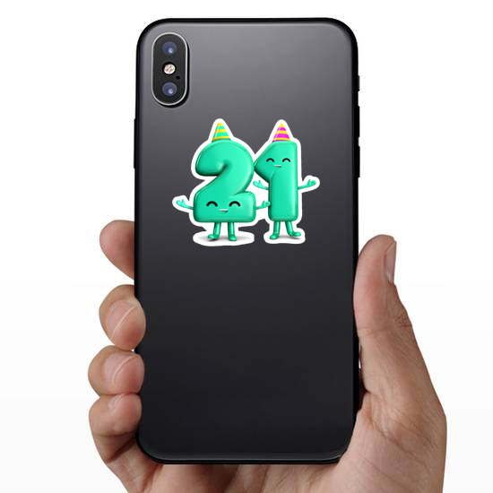 Happy 21st Cute Party Character Sticker