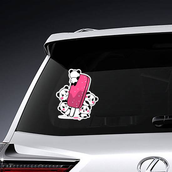 Happy Cute Pandas Eating Ice Cream Sticker