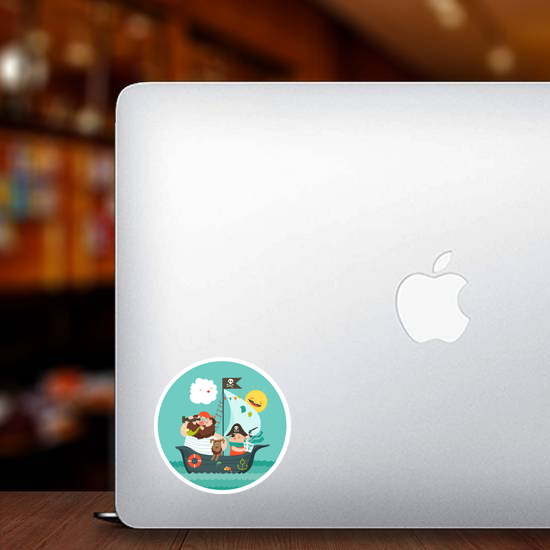 Happy Dad And Son Sailing on Pirate Ship Sticker