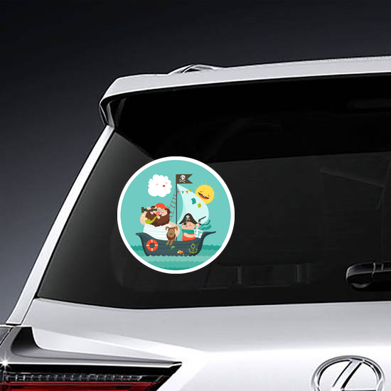 Happy Dad And Son Sailing on Pirate Ship Sticker