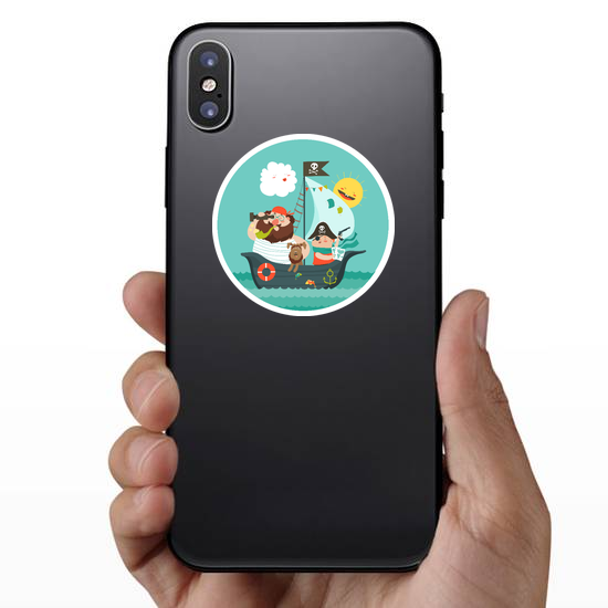 Happy Dad And Son Sailing on Pirate Ship Sticker
