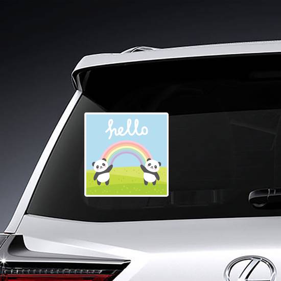 Happy Rainbow Pandas Saying Hello Sticker