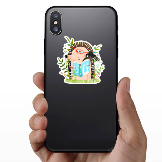 Hedgehog And Crow Friends Reading Book Sticker