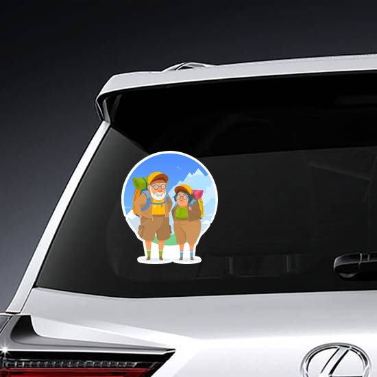 Hiking Elderly People Camping Trip Sticker