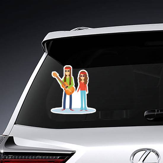 Hippie People With Guitar Sticker example