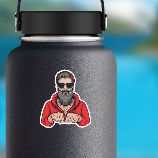 Hipster Tattoo Santa Sticker