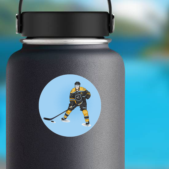 Ice Hockey Player Wearing Yellow Sticker