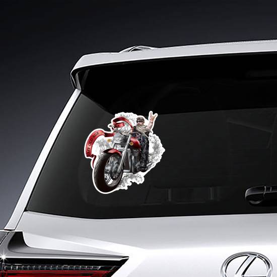 Illustration With An Elderly Biker Sticker