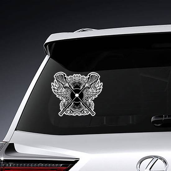 Lacrosse Sticks With Ornate Wing Borders Sticker example