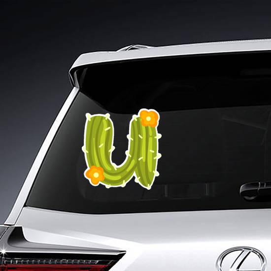 Lowercase Letter U Cactus and Flowers Sticker example 