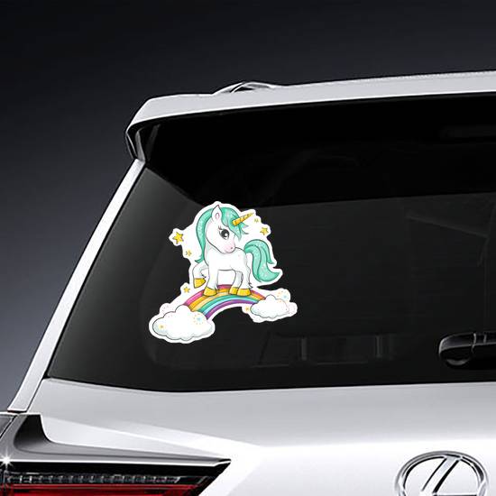 Magical Unicorn on Rainbow Sticker example 