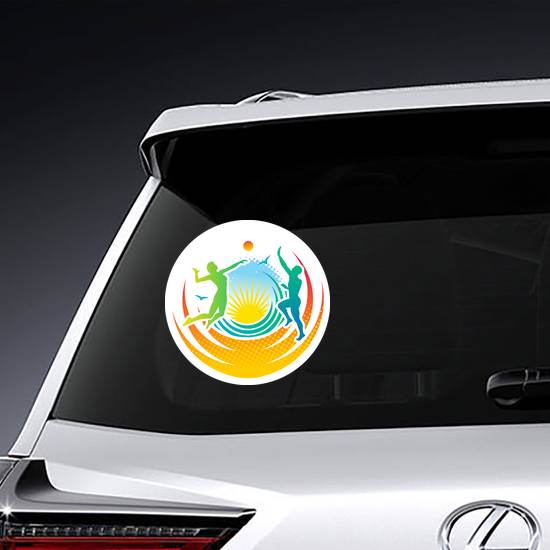 Man And Woman Playing Volleyball On The Beach Sticker