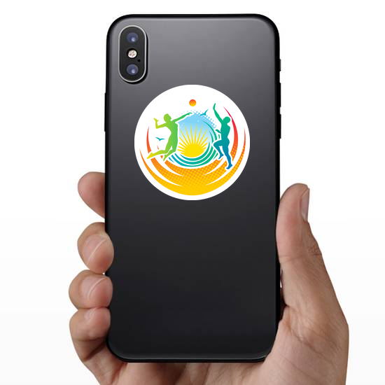 Man And Woman Playing Volleyball On The Beach Sticker