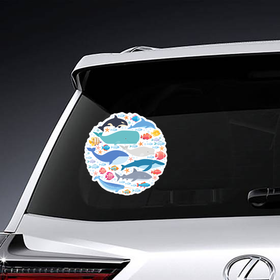 Marine Mammals And Fish in Circle Sticker
