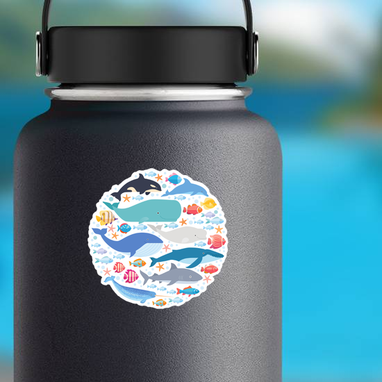 Marine Mammals And Fish in Circle Sticker