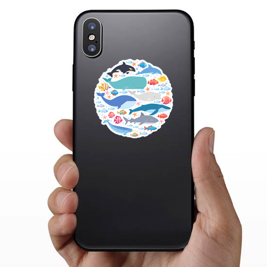 Marine Mammals And Fish in Circle Sticker