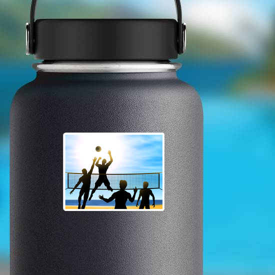 Men Playing Beach Volleyball Sticker