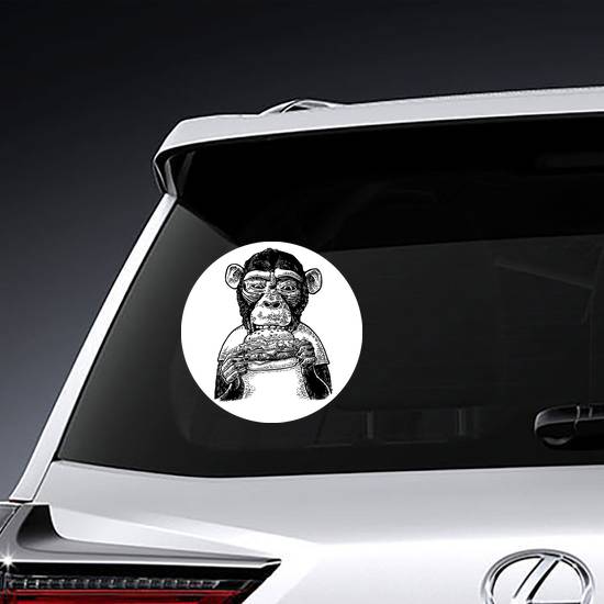 Monkey Wearing A T-shirt Eating A Hamburger Sticker